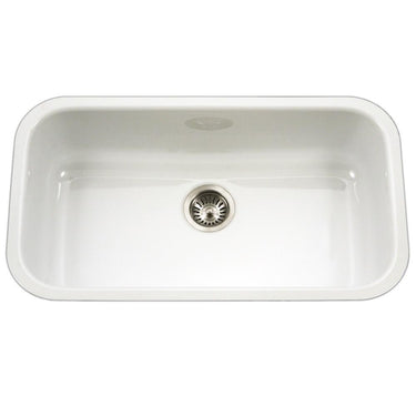 Houzer WH Porcela Series Porcelain Enamel Steel Undermount Large Single Bowl Kitchen Sink, White Kitchen Sink - Undermount Houzer